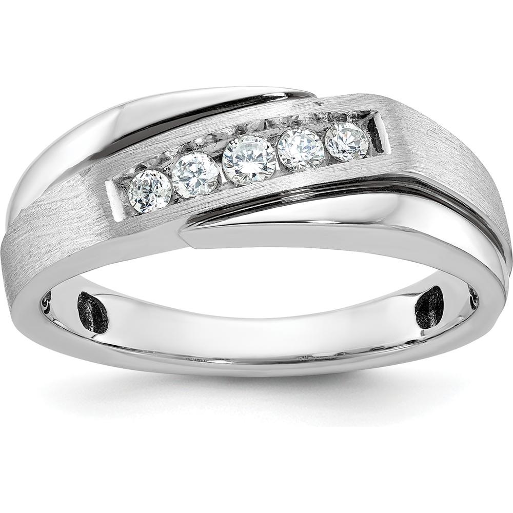 14K White Gold Men's Diamond Band with Polished Satin Finish and Grooved Detail - 1/4 Carat Total Diamond Weight by IBGoodman