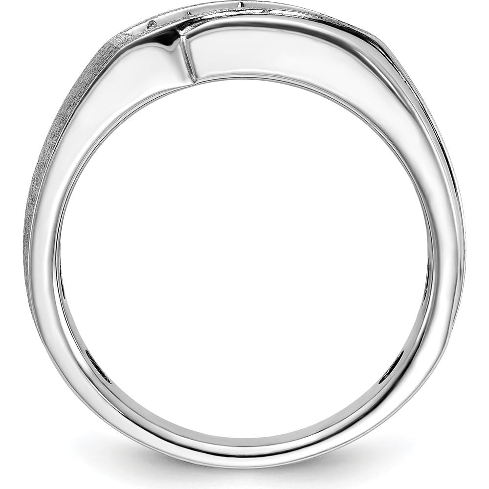 14K White Gold Men's Diamond Band with Polished Satin Finish and Grooved Detail - 1/4 Carat Total Diamond Weight by IBGoodman