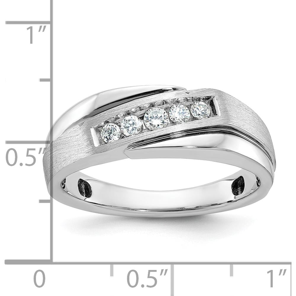 14K White Gold Men's Diamond Band with Polished Satin Finish and Grooved Detail - 1/4 Carat Total Diamond Weight by IBGoodman