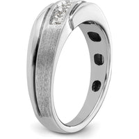 14K White Gold Men's Diamond Band with Polished Satin Finish and Grooved Detail - 1/4 Carat Total Diamond Weight by IBGoodman