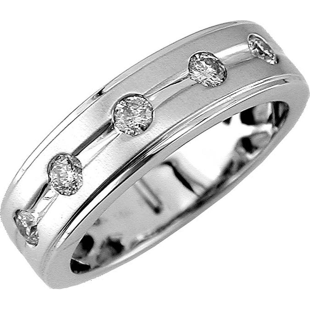 14K White Gold Men's Diamond Band with Round Diamonds - 0.50 Carats Total Diamond Weight
