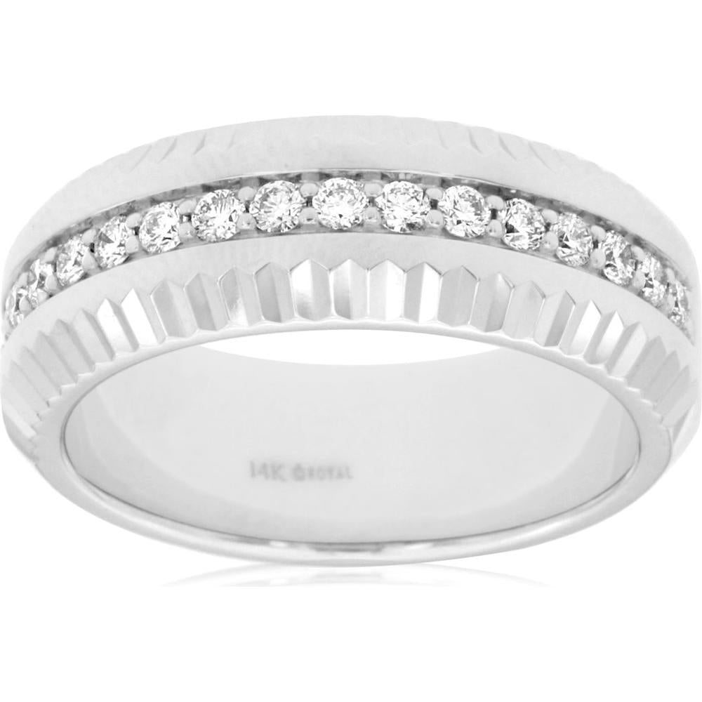 14K White Gold Men's Diamond Band with Round Diamonds - 0.50 Carats Total Diamond Weight