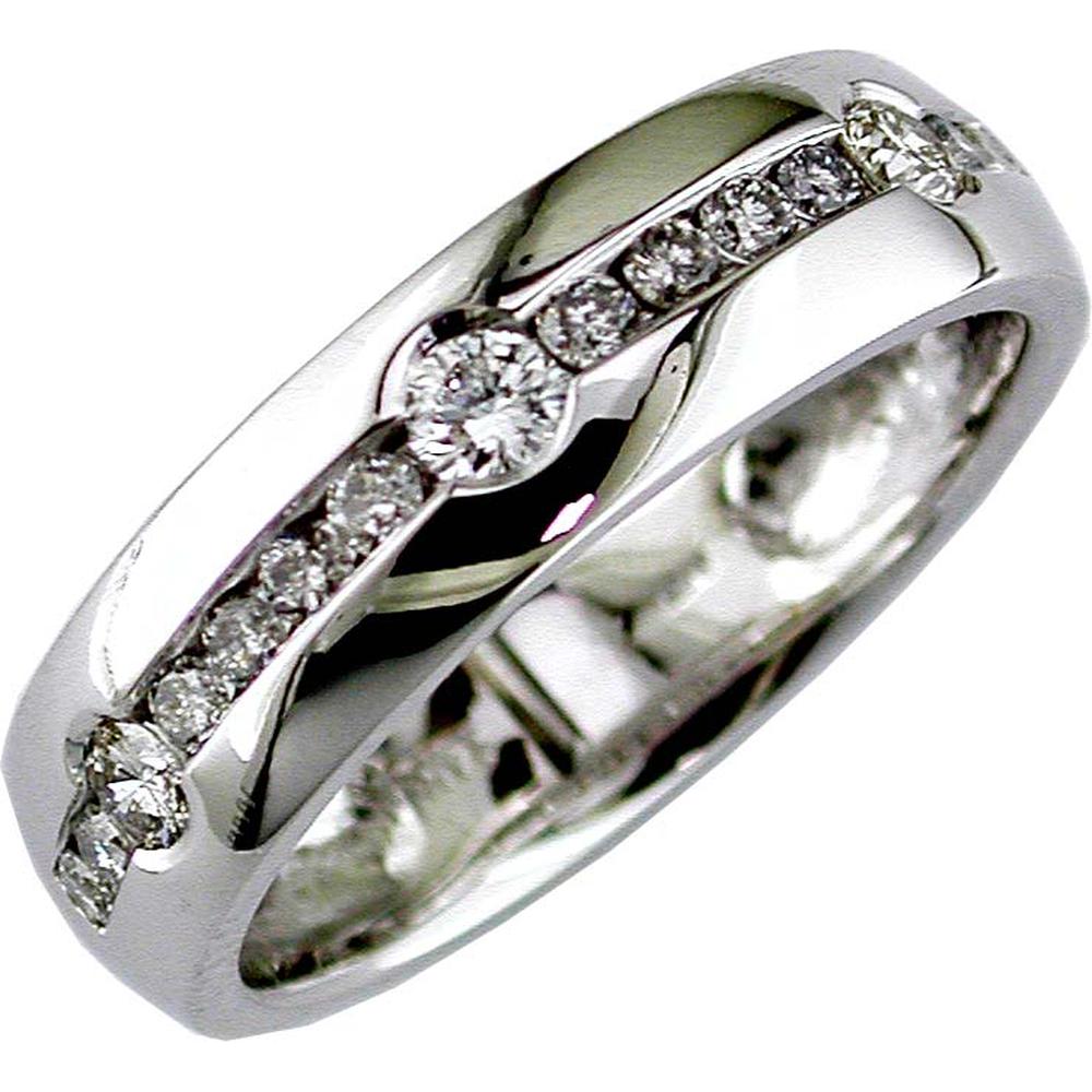 14K White Gold Men's Diamond Band with Round Diamonds - 0.75 Carat Total Diamond Weight - Royal Jewelry