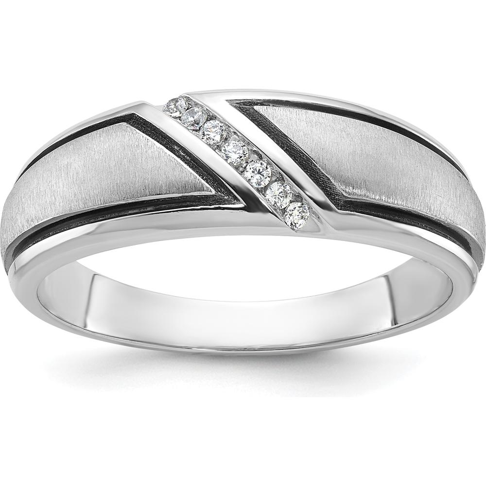 14K White Gold Men's Diamond Ring with Black Rhodium Satin and Polished Finish - 1/15 Carats Total Diamond Weight by IBGoodman