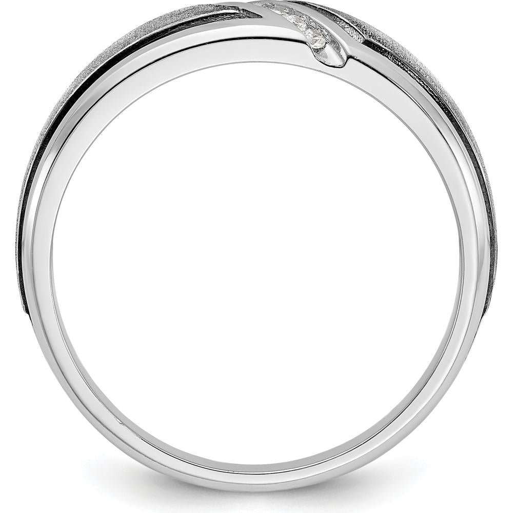 14K White Gold Men's Diamond Ring with Black Rhodium Satin and Polished Finish - 1/15 Carats Total Diamond Weight by IBGoodman