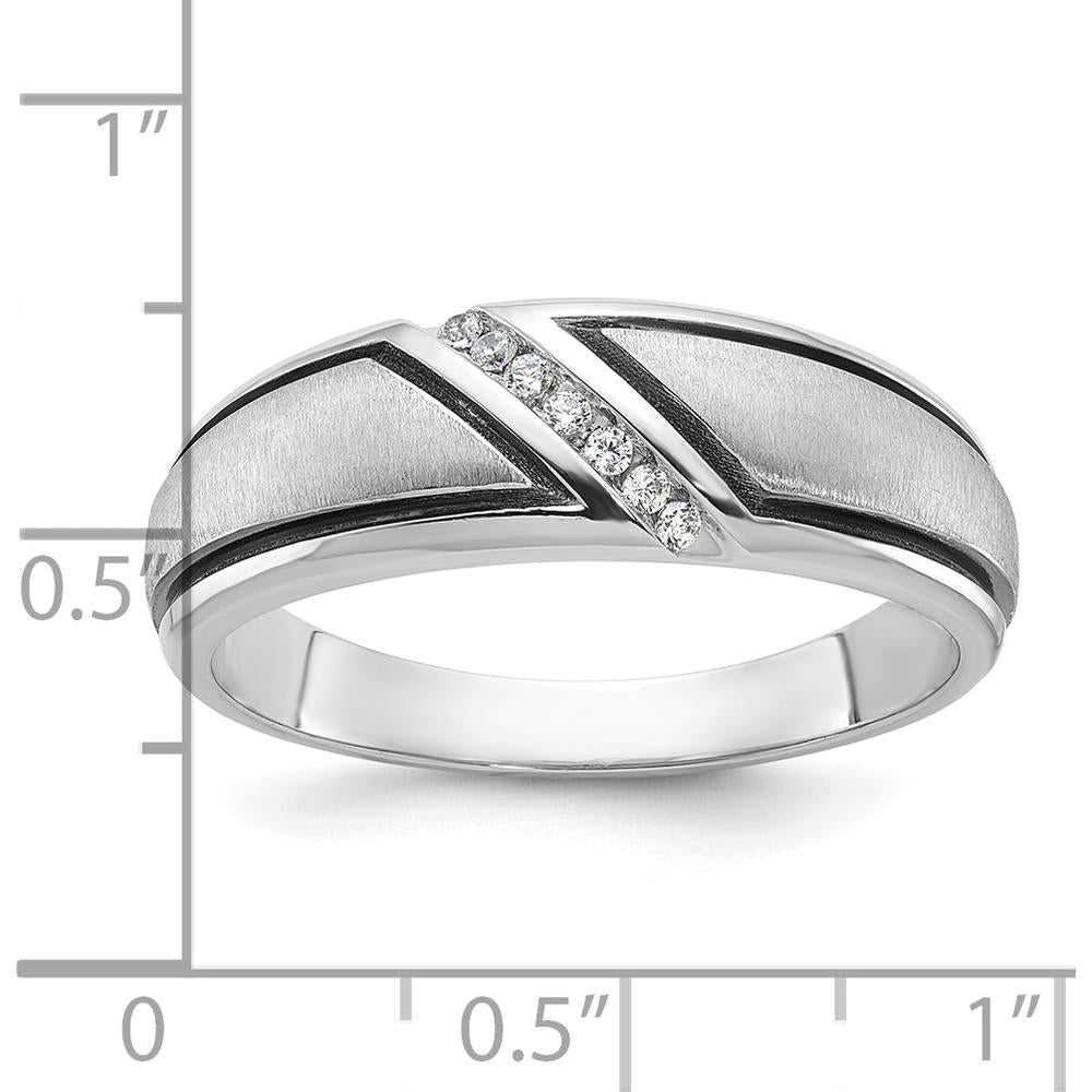 14K White Gold Men's Diamond Ring with Black Rhodium Satin and Polished Finish - 1/15 Carats Total Diamond Weight by IBGoodman