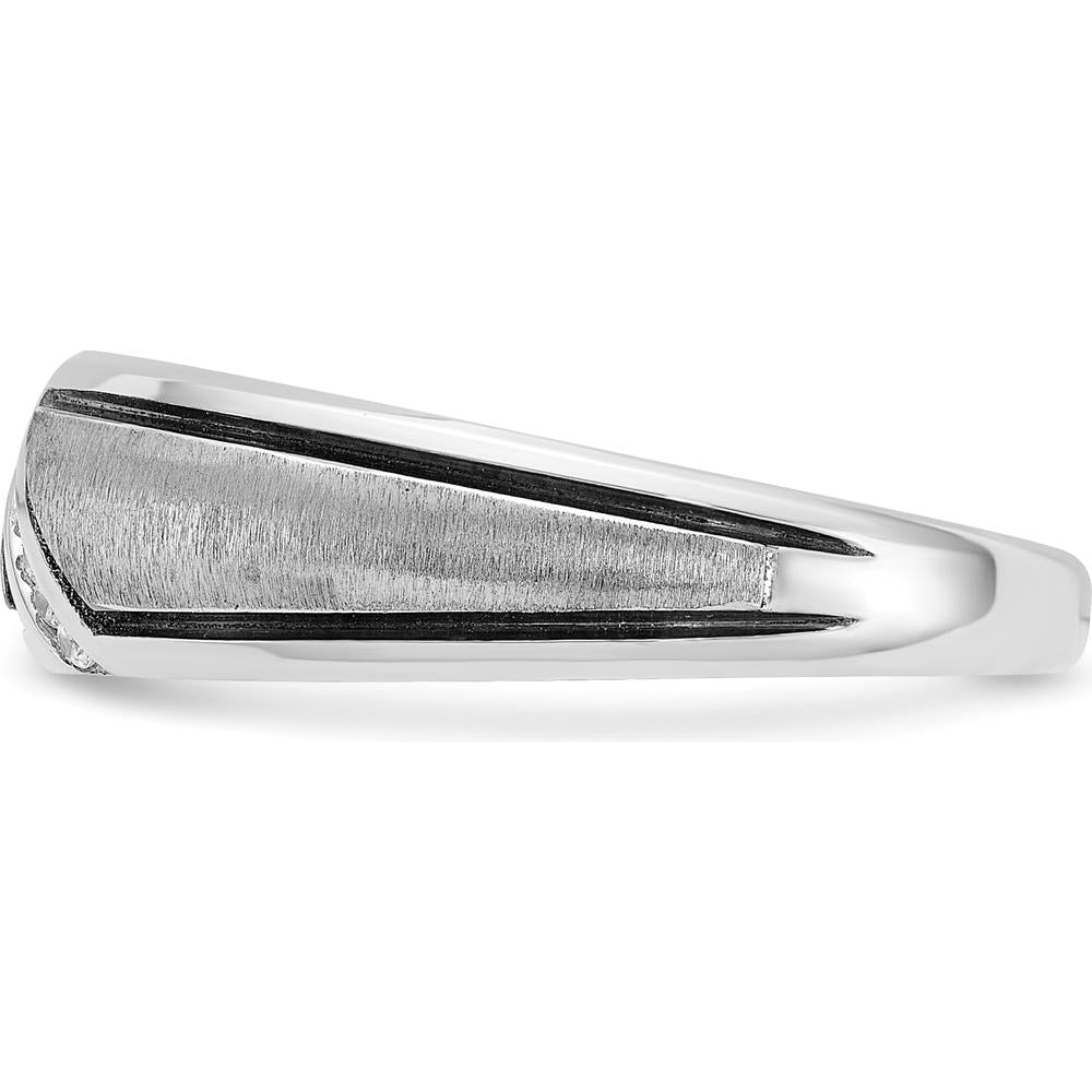14K White Gold Men's Diamond Ring with Black Rhodium Satin and Polished Finish - 1/15 Carats Total Diamond Weight by IBGoodman