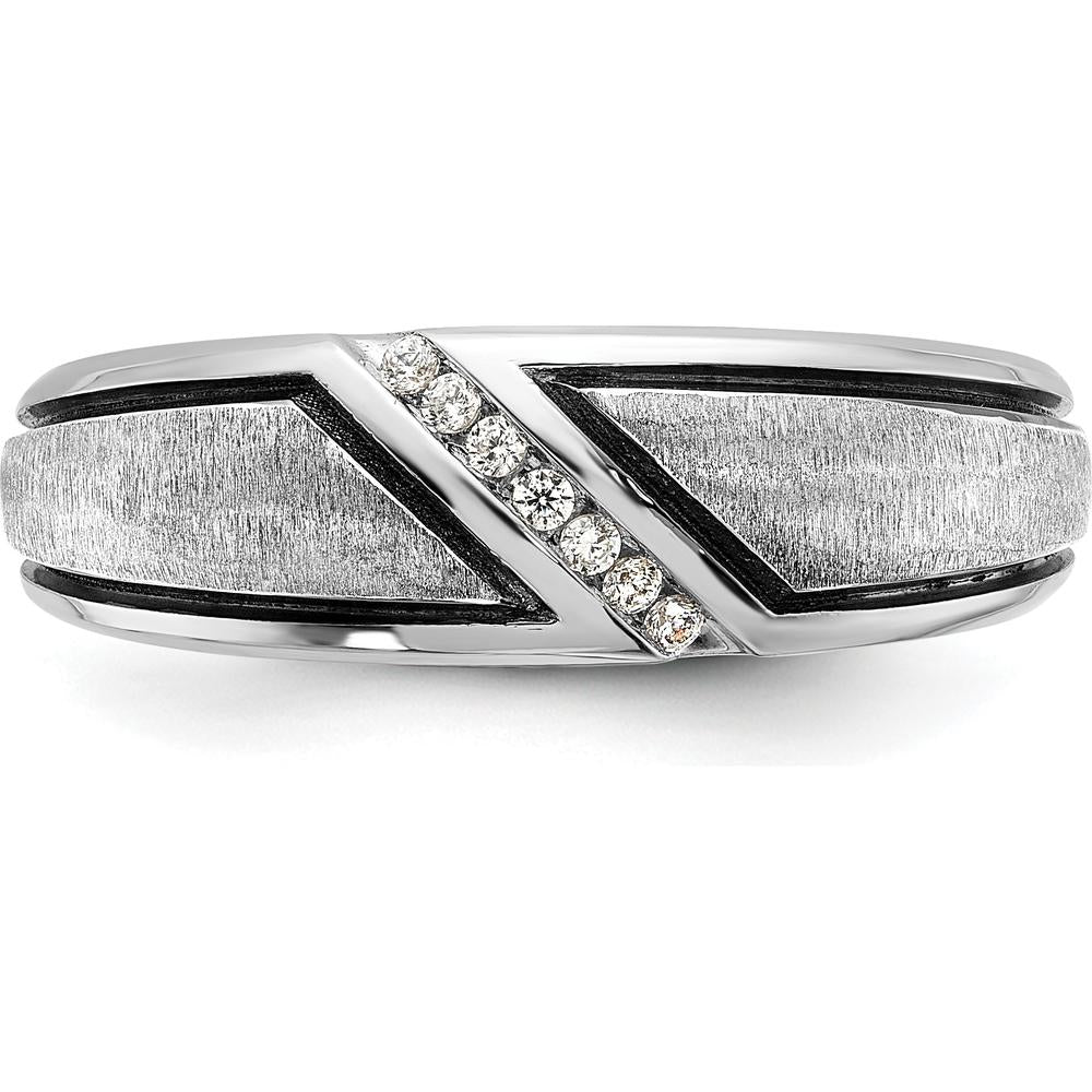 14K White Gold Men's Diamond Ring with Black Rhodium Satin and Polished Finish - 1/15 Carats Total Diamond Weight by IBGoodman