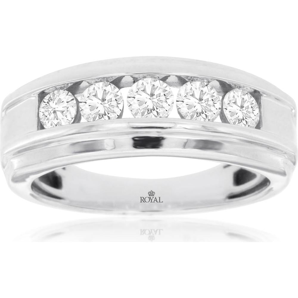 14K White Gold Men's Diamond Ring with Channel Set Round Cut Diamonds - 1.00 Carats Total Diamond Weight