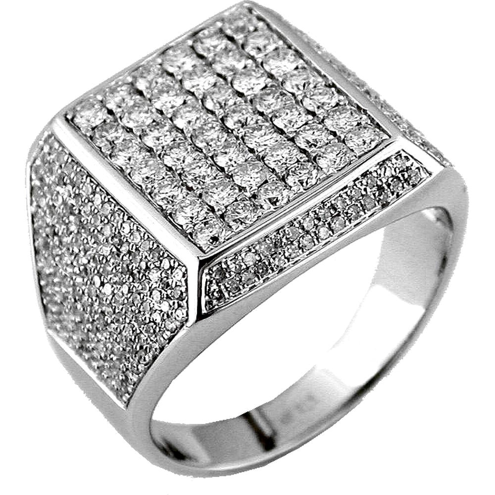 14K White Gold Men's Diamond Ring with Princess Cut and Round Diamonds - 2.30 Carats Total Diamond Weight