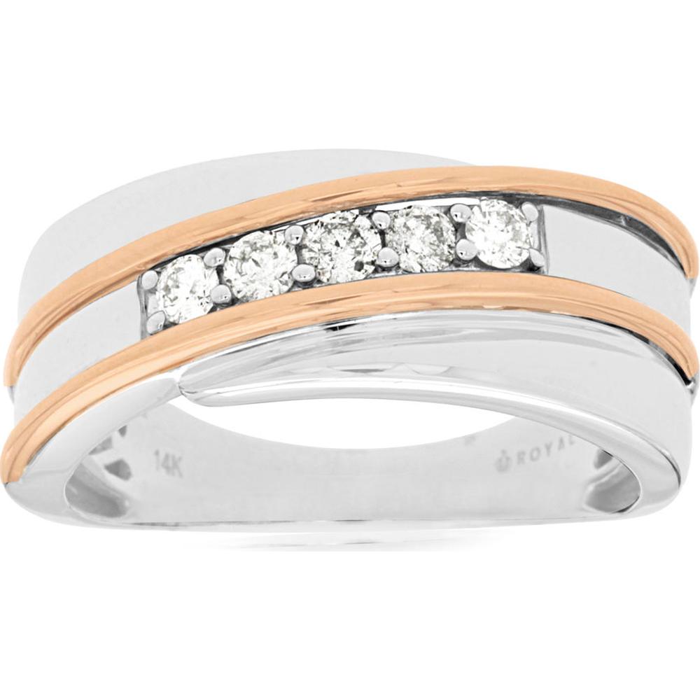 14K White Gold Men's Diamond Ring with Rose Gold Accents - 0.33 Carats Total Diamond Weight