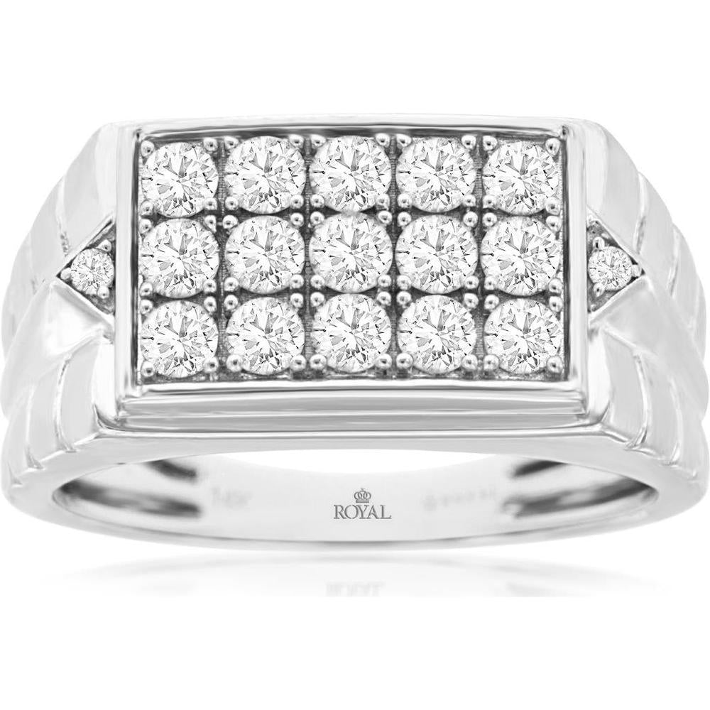 14K White Gold Men's Diamond Ring with Round Diamonds - 1.0 Carats Total Diamond Weight