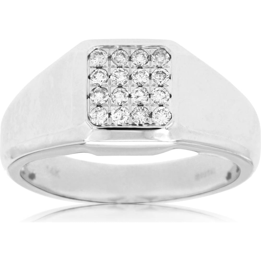 14K White Gold Men's Diamond Ring with Square Setting - 0.33 Carats Total Diamond Weight