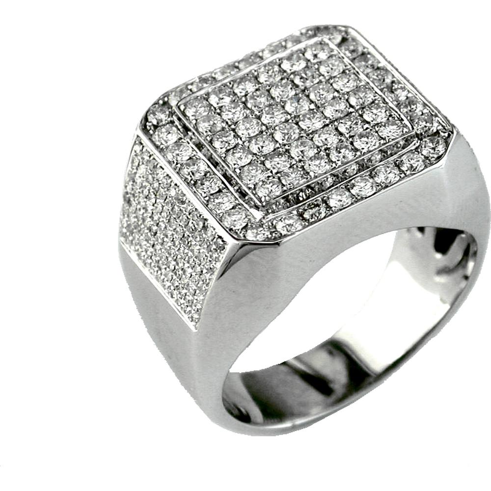 14K White Gold Men's Diamond Statement Ring with Princess Cut and Round Diamonds - 2.20 Carat Total Diamond Weight - Royal Jewelry