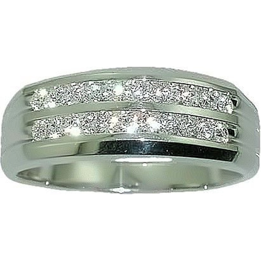 14K White Gold Men's Double Row Band with Channel Set Round Diamonds - 0.53 Carat Total Diamond Weight by Auriventus