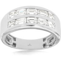 14K White Gold Men's Double Row Channel Set Emerald Cut Diamond Band - 2.00 Carat Total Diamond Weight - Royal Jewelry