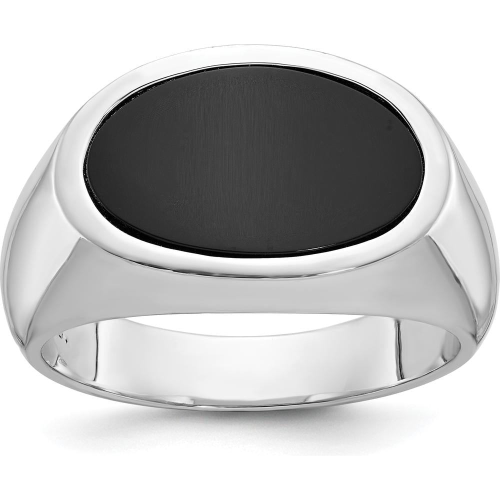 14K White Gold Men's East-West Oval Onyx Ring - 16x10mm Oval Black Onyx by IBGoodman
