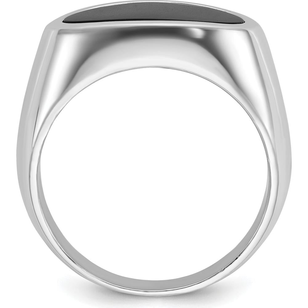 14K White Gold Men's East-West Oval Onyx Ring - 16x10mm Oval Black Onyx by IBGoodman