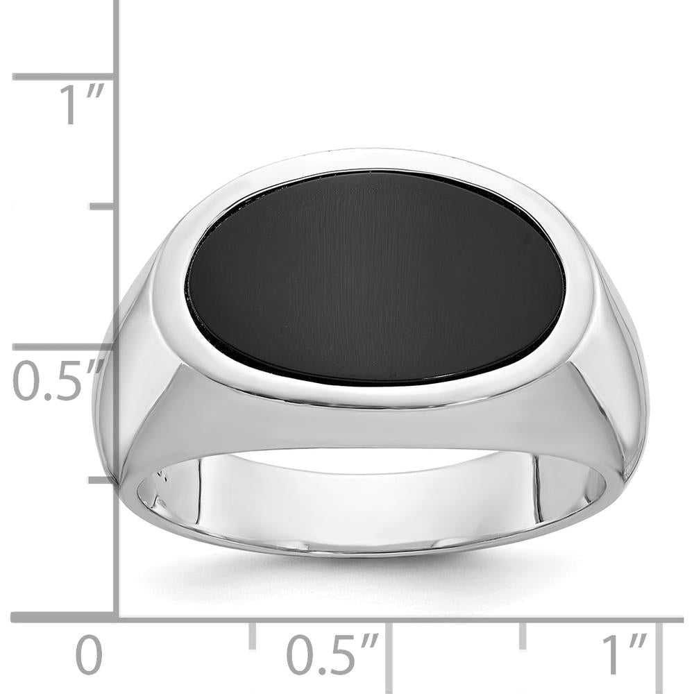14K White Gold Men's East-West Oval Onyx Ring - 16x10mm Oval Black Onyx by IBGoodman