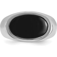 14K White Gold Men's East-West Oval Onyx Ring - 16x10mm Oval Black Onyx by IBGoodman