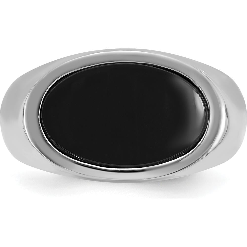 14K White Gold Men's East-West Oval Onyx Ring - 16x10mm Oval Black Onyx by IBGoodman