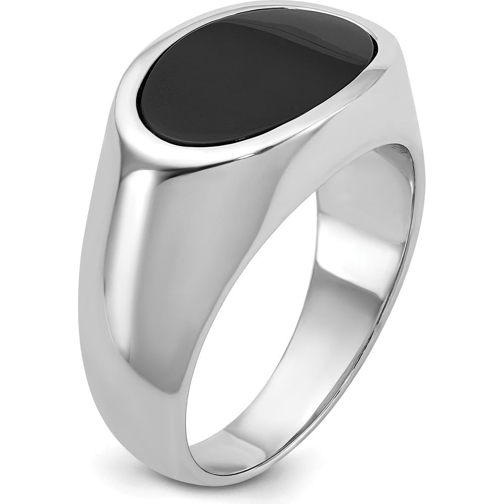 14K White Gold Men's East-West Oval Onyx Ring - 16x10mm Oval Black Onyx by IBGoodman