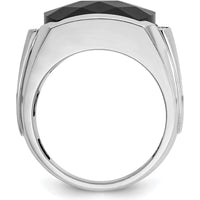 14K White Gold Men's Faceted Onyx and Diamond Ring with Polished and Satin Band - 1/10 Carat Total Diamond Weight by IBGoodman
