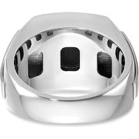14K White Gold Men's Faceted Onyx and Diamond Ring with Polished and Satin Band - 1/10 Carat Total Diamond Weight by IBGoodman