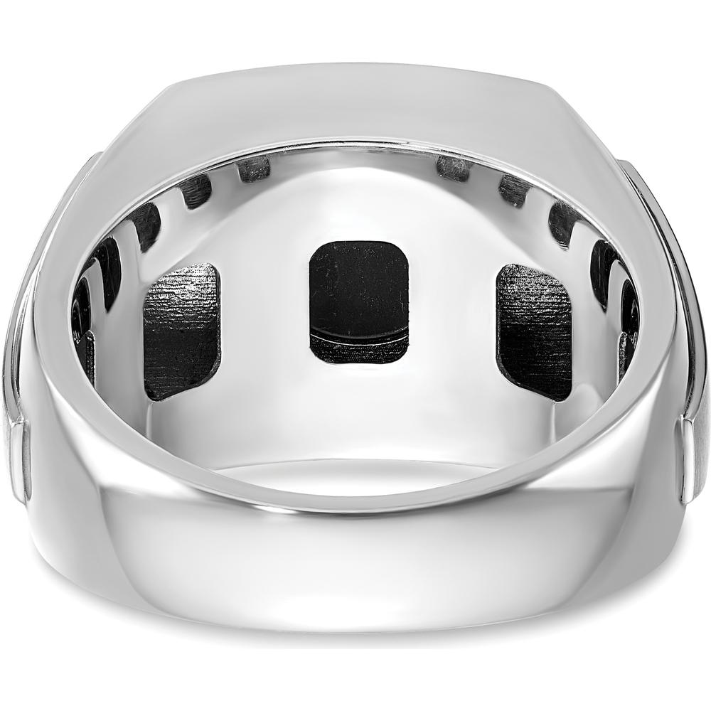 14K White Gold Men's Faceted Onyx and Diamond Ring with Polished and Satin Band - 1/10 Carat Total Diamond Weight by IBGoodman