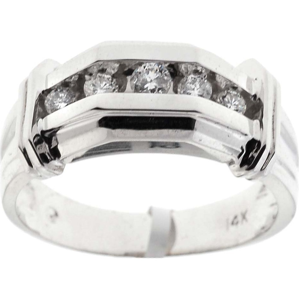 14K White Gold Men's Geometric Band with Channel-Set Round Diamonds - 0.42 Carat Total Diamond Weight by Auriventus