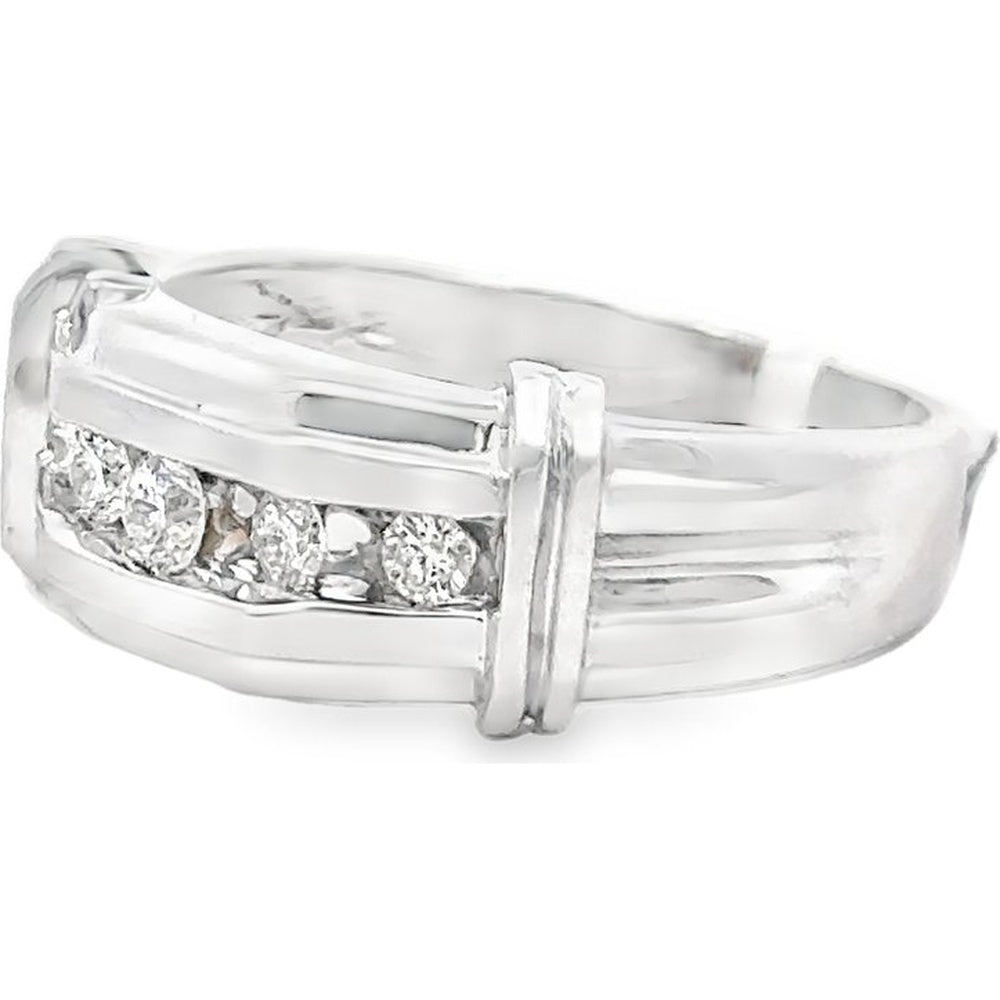 14K White Gold Men's Geometric Band with Channel-Set Round Diamonds - 0.42 Carat Total Diamond Weight by Auriventus