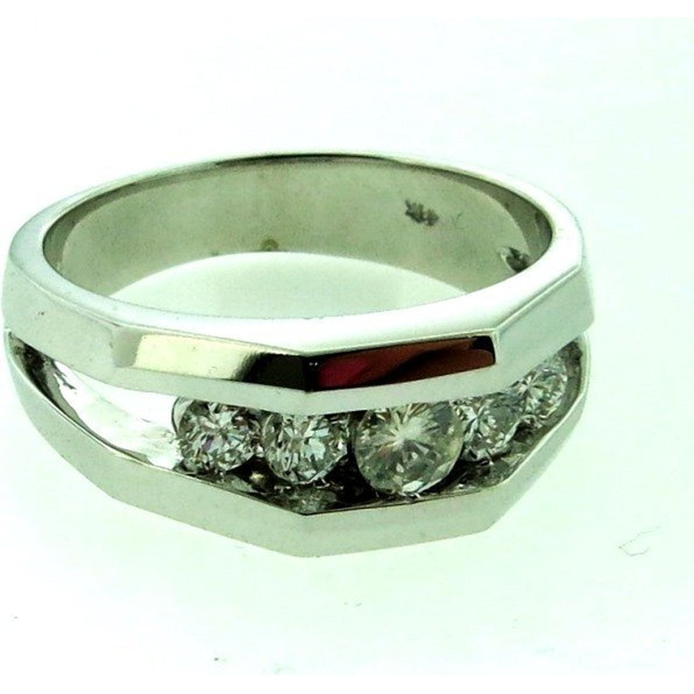 14K White Gold Men's Geometric Band with Channel-Set Round Diamonds - 0.83 Carat Total Diamond Weight by Auriventus
