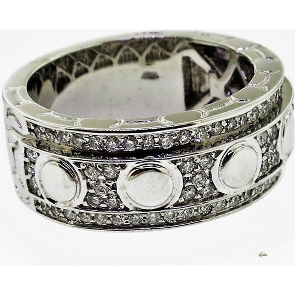 14K White Gold Men's Geometric Bezel and Pavé Band with Round Diamonds - 0.85 Carat Total Diamond Weight by Auriventus
