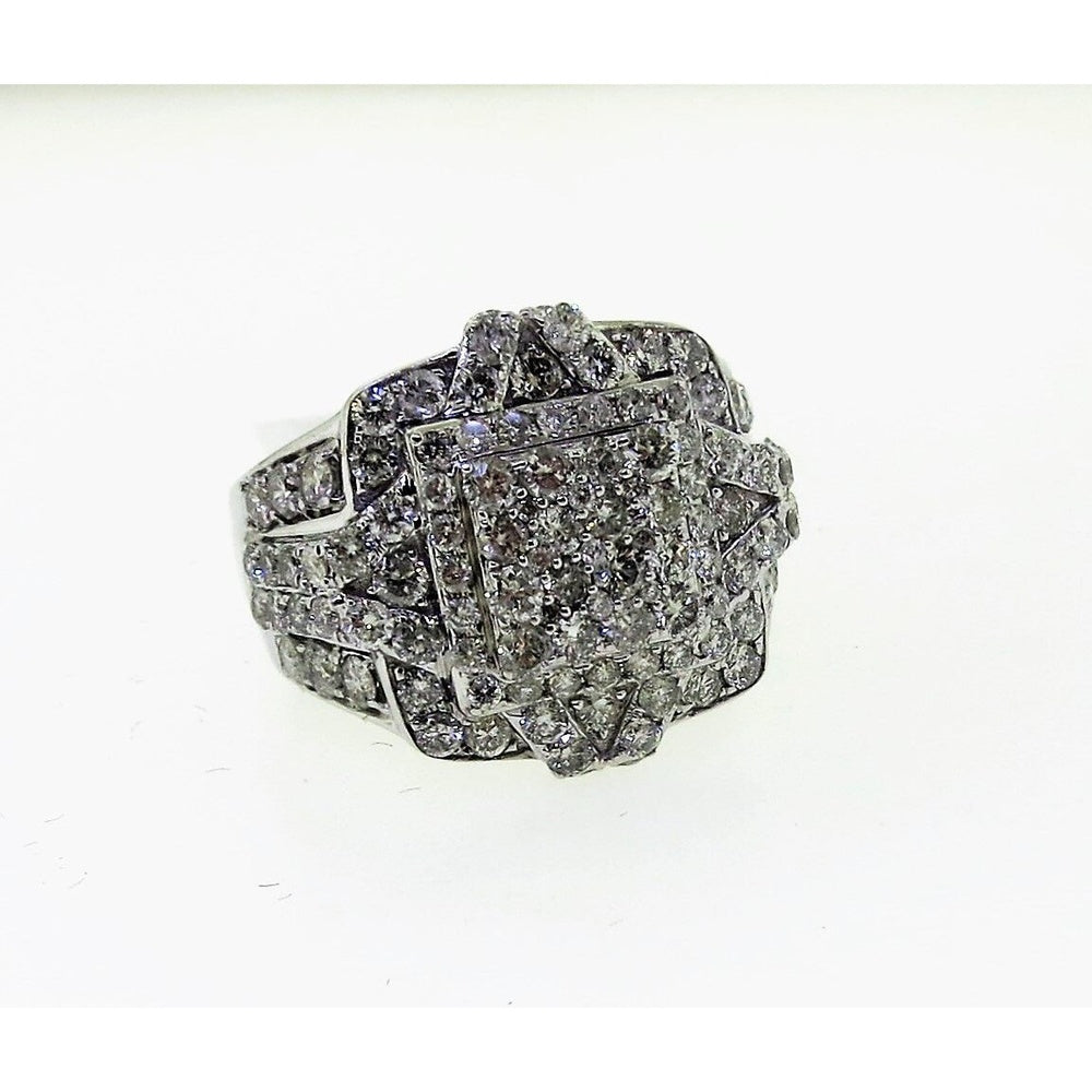 14K White Gold Men's Geometric Cluster Ring with Pavé-Set Round Diamonds - 3.15 Carat Total Diamond Weight by Auriventus