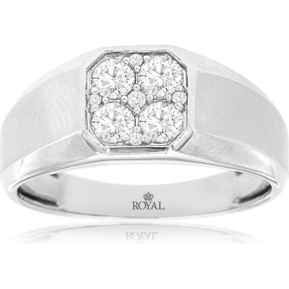14K White Gold Men's Geometric Diamond Cluster Ring with Round Diamonds - 0.63 Carat Total Diamond Weight - Royal Jewelry