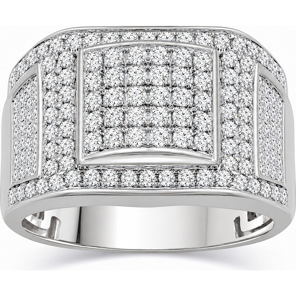14K White Gold Men's Geometric Pavé Diamond Ring - 1.86 Carat Total Diamond Weight by Auriventus