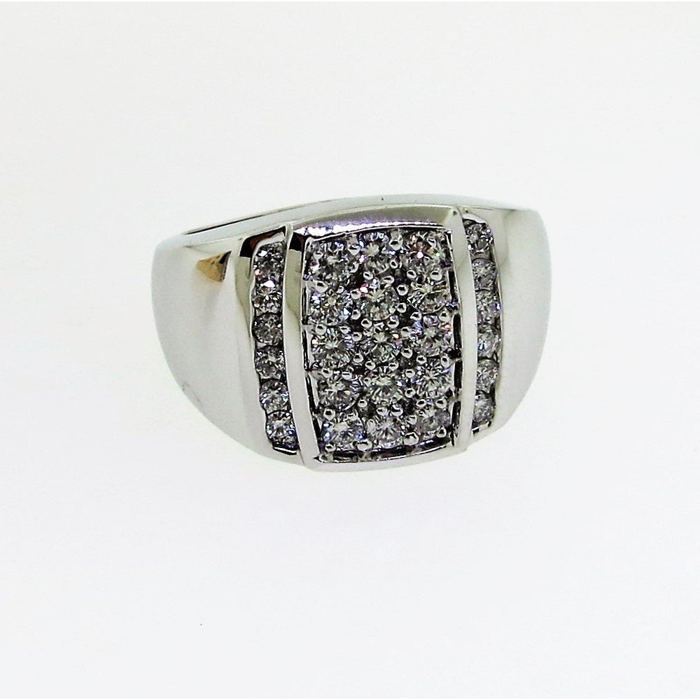 14K White Gold Men's Geometric Pavé Ring with Round Diamonds - 1.24 Carat Total Diamond Weight by Auriventus