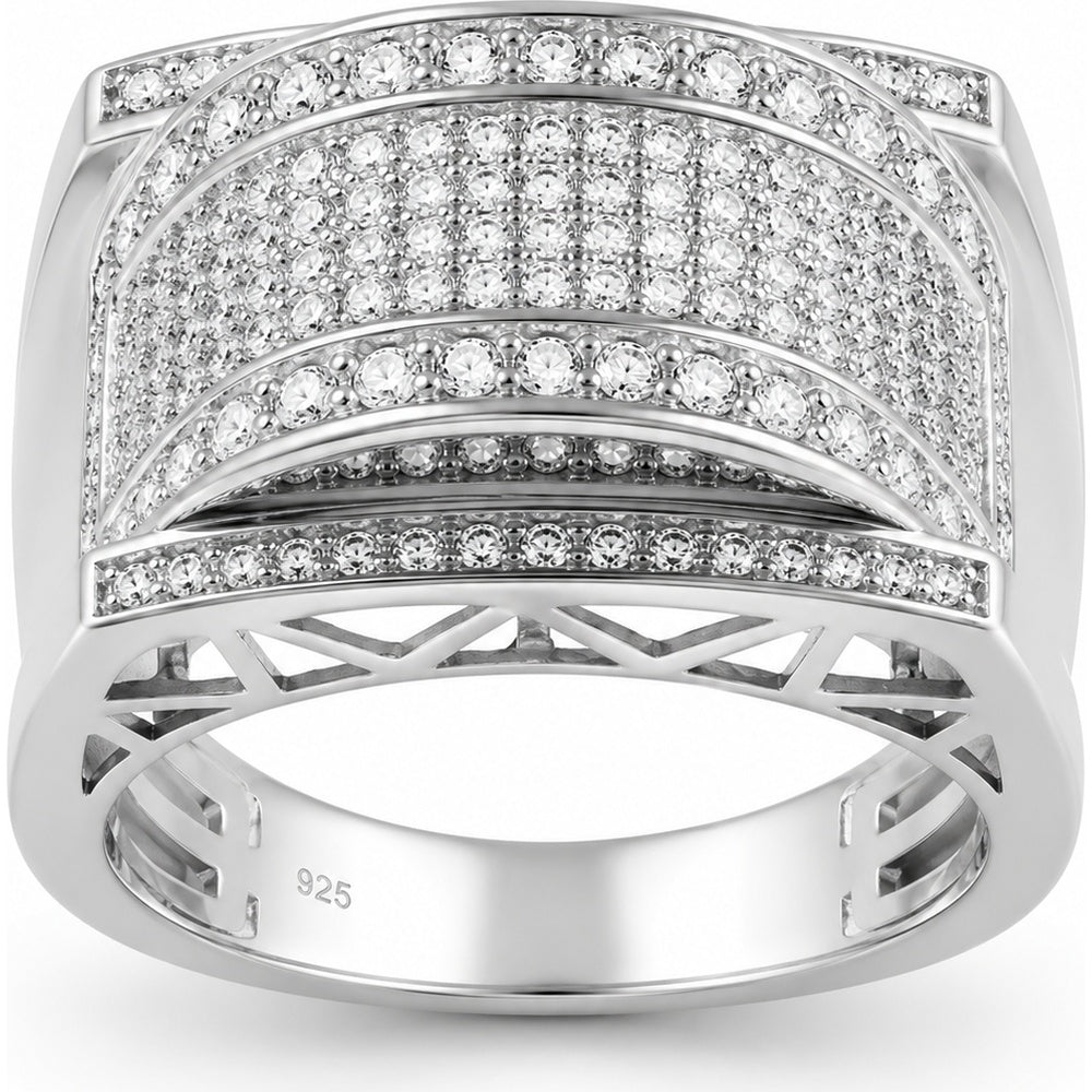14K White Gold Men's Geometric Pavé Ring with Round Diamonds - 1.64 Carat Total Diamond Weight by Auriventus
