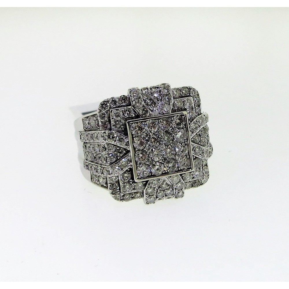 14K White Gold Men's Geometric Tiered Ring with Pavé-Set Round Diamonds - 3.03 Carat Total Diamond Weight by Auriventus