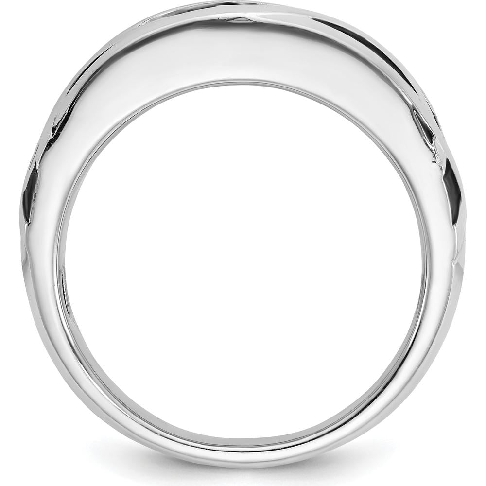 14K White Gold Men's Grooved Band Ring with 0.3 Carat Round Diamond - Polished Satin and Black Rhodium Finish by IBGoodman