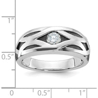 14K White Gold Men's Grooved Band Ring with 0.3 Carat Round Diamond - Polished Satin and Black Rhodium Finish by IBGoodman