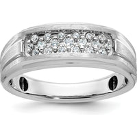 14K White Gold Men's Grooved Band Ring with 1/4 Carat Round Diamonds by IBGoodman