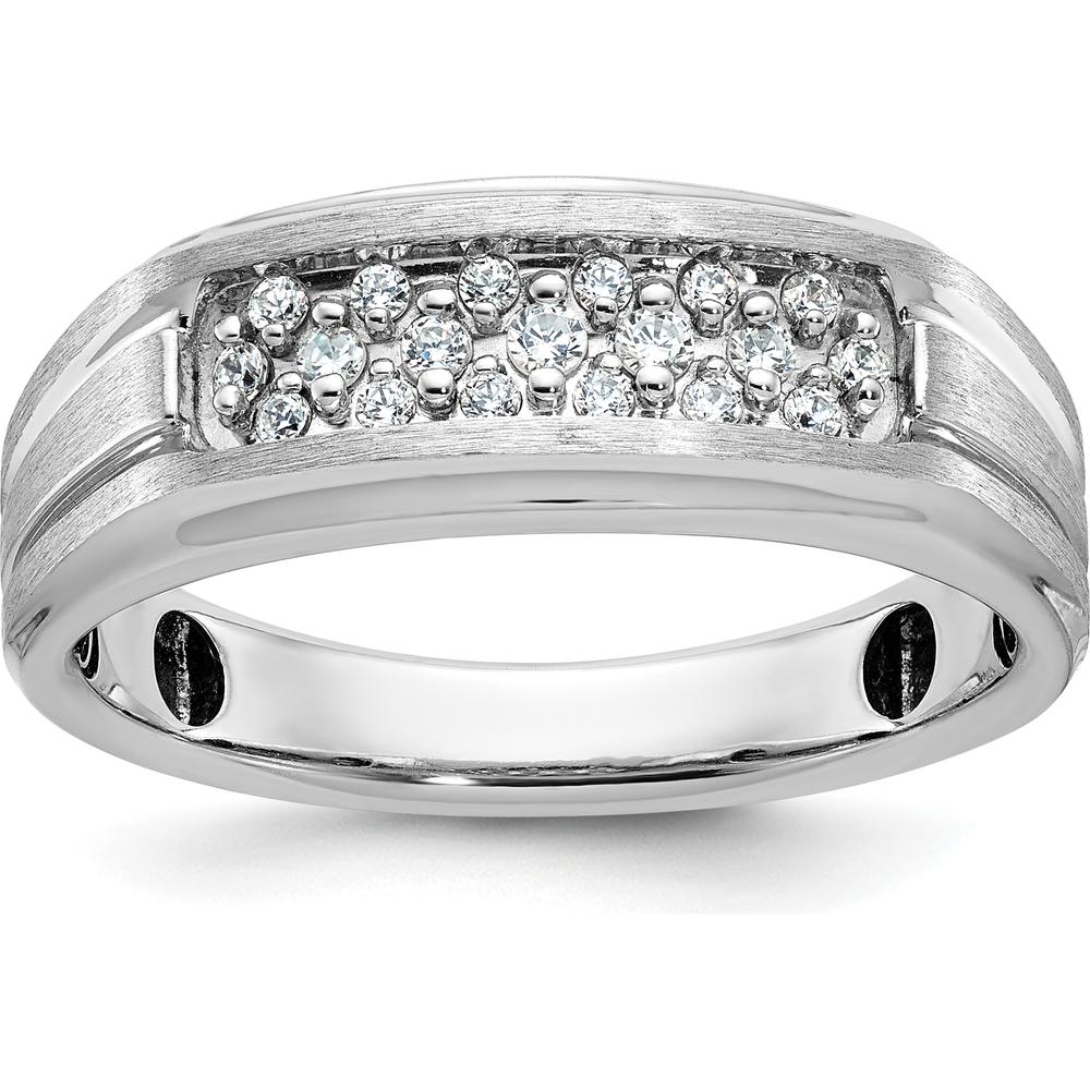 14K White Gold Men's Grooved Band Ring with 1/4 Carat Round Diamonds by IBGoodman