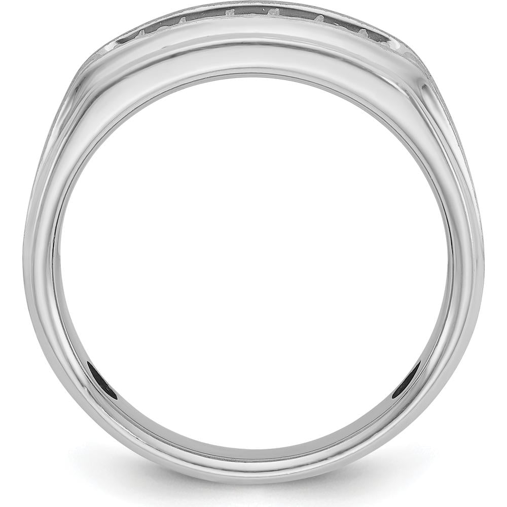 14K White Gold Men's Grooved Band Ring with 1/4 Carat Round Diamonds by IBGoodman