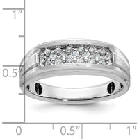 14K White Gold Men's Grooved Band Ring with 1/4 Carat Round Diamonds by IBGoodman