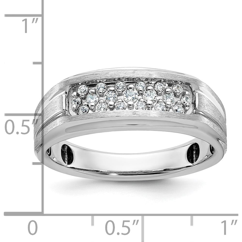 14K White Gold Men's Grooved Band Ring with 1/4 Carat Round Diamonds by IBGoodman