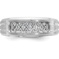 14K White Gold Men's Grooved Band Ring with 1/4 Carat Round Diamonds by IBGoodman