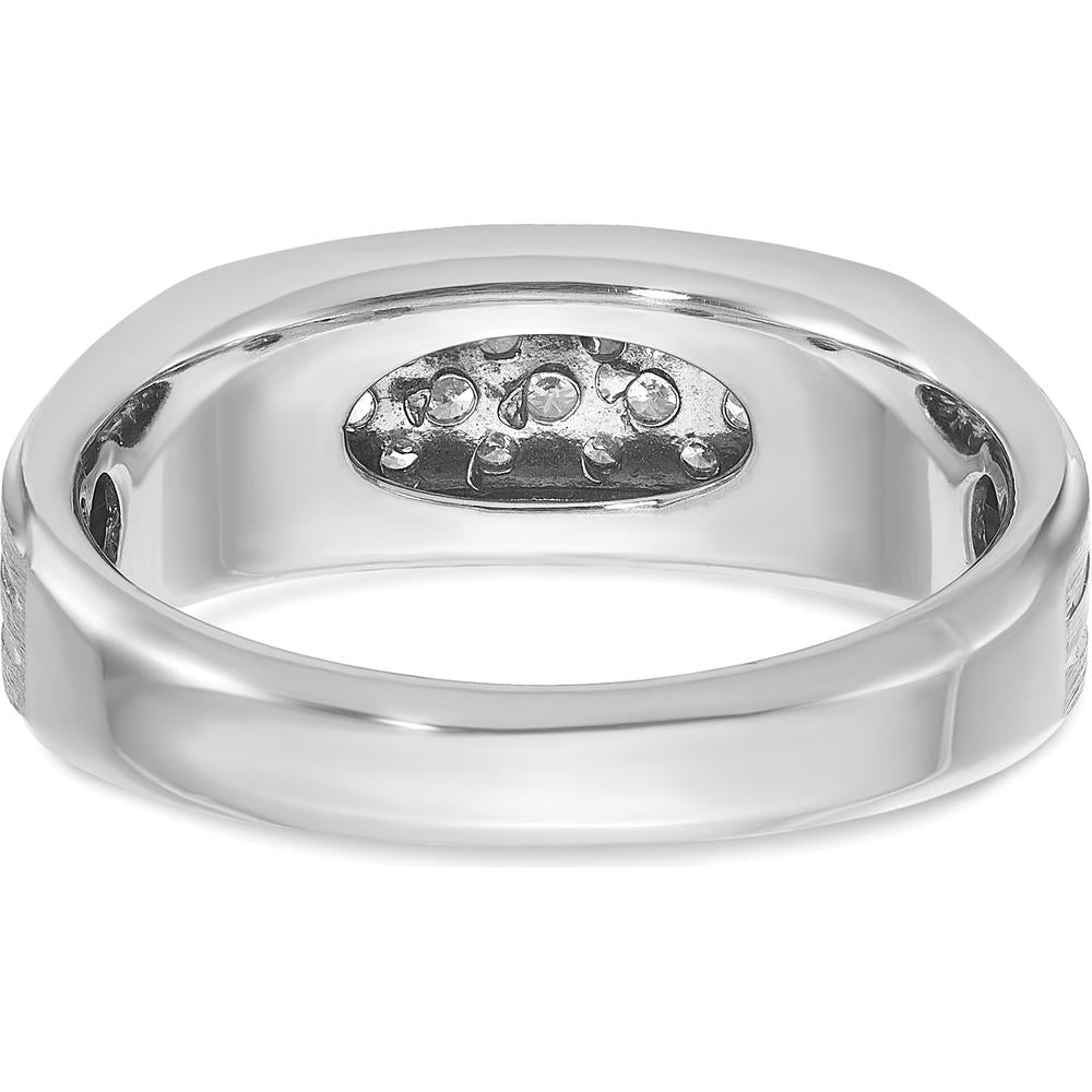 14K White Gold Men's Grooved Band Ring with 1/4 Carat Round Diamonds by IBGoodman