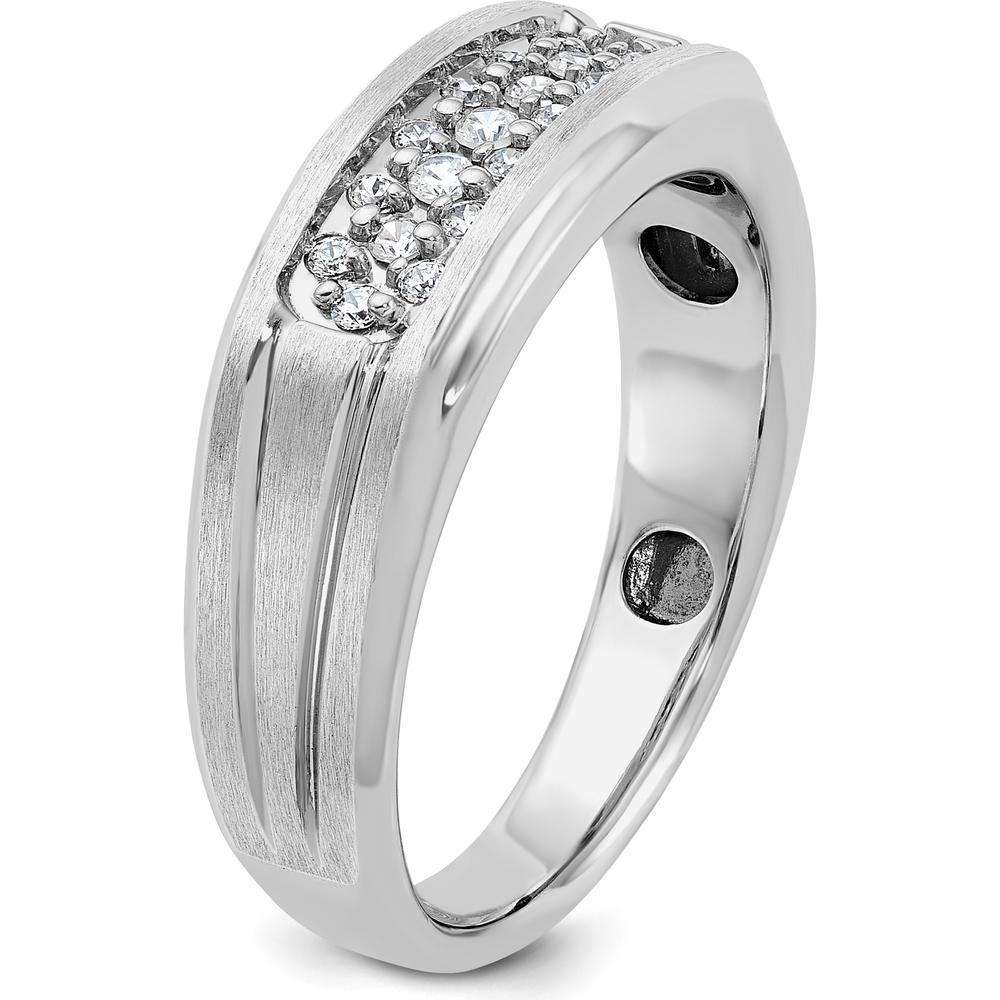 14K White Gold Men's Grooved Band Ring with 1/4 Carat Round Diamonds by IBGoodman