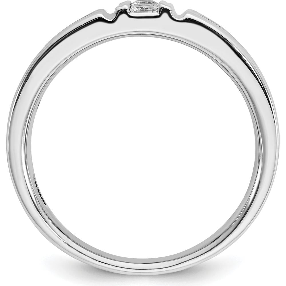 14K White Gold Men's Grooved Band Ring with Black and White Diamonds - 0.16 Carats Total Diamond Weight by IBGoodman